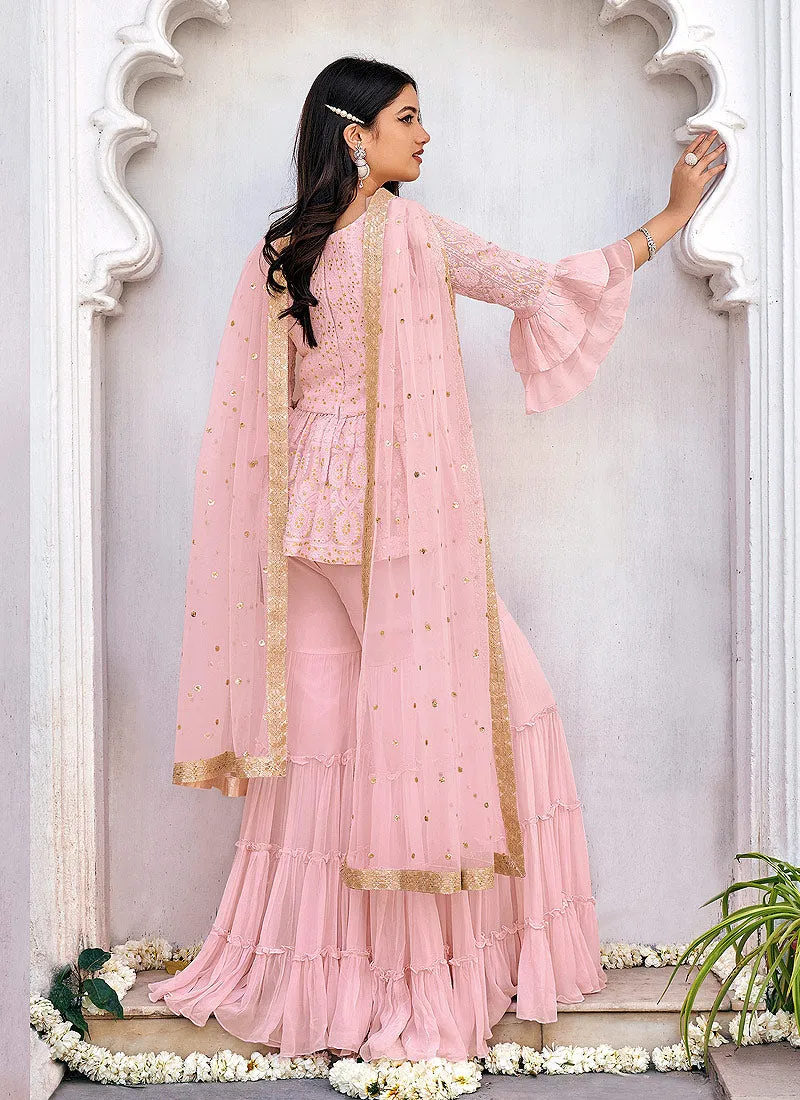 Pink Embroidered Gharara Suit