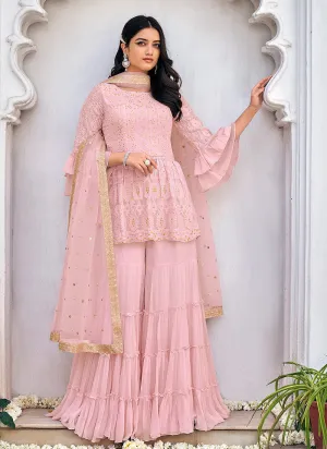 Pink Embroidered Gharara Suit