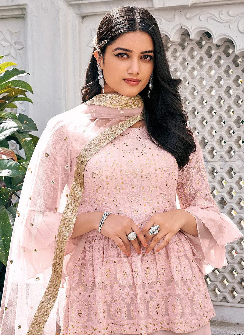 Pink Embroidered Gharara Suit