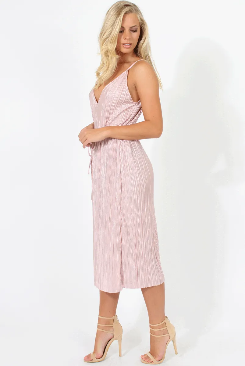 Pink Pleated Midi Slip Dress - Felicia