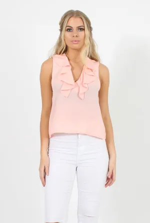 Pink Ruffle Collar V Neck Top - Cassie