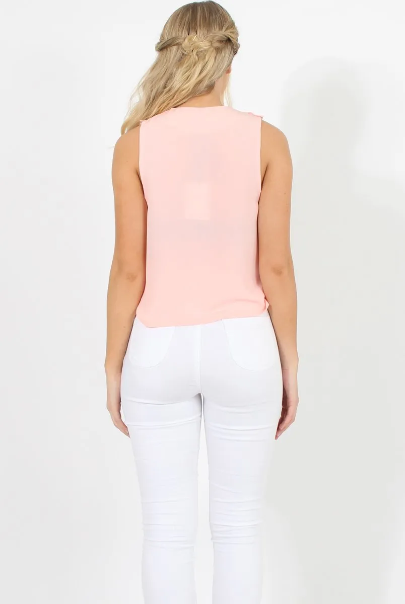 Pink Ruffle Collar V Neck Top - Cassie