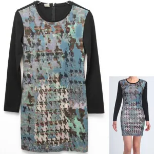 Pinko Darrin Sheath Dress Mini Bodycon Long Sleeve Slate Blue Black Size Large