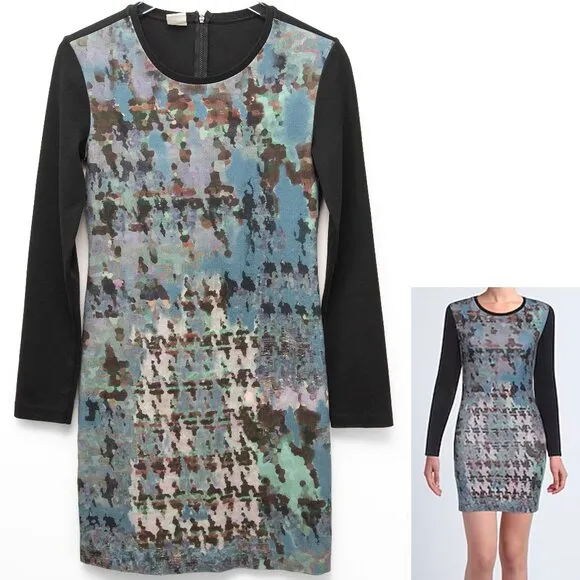 Pinko Darrin Sheath Dress Mini Bodycon Long Sleeve Slate Blue Black Size Large