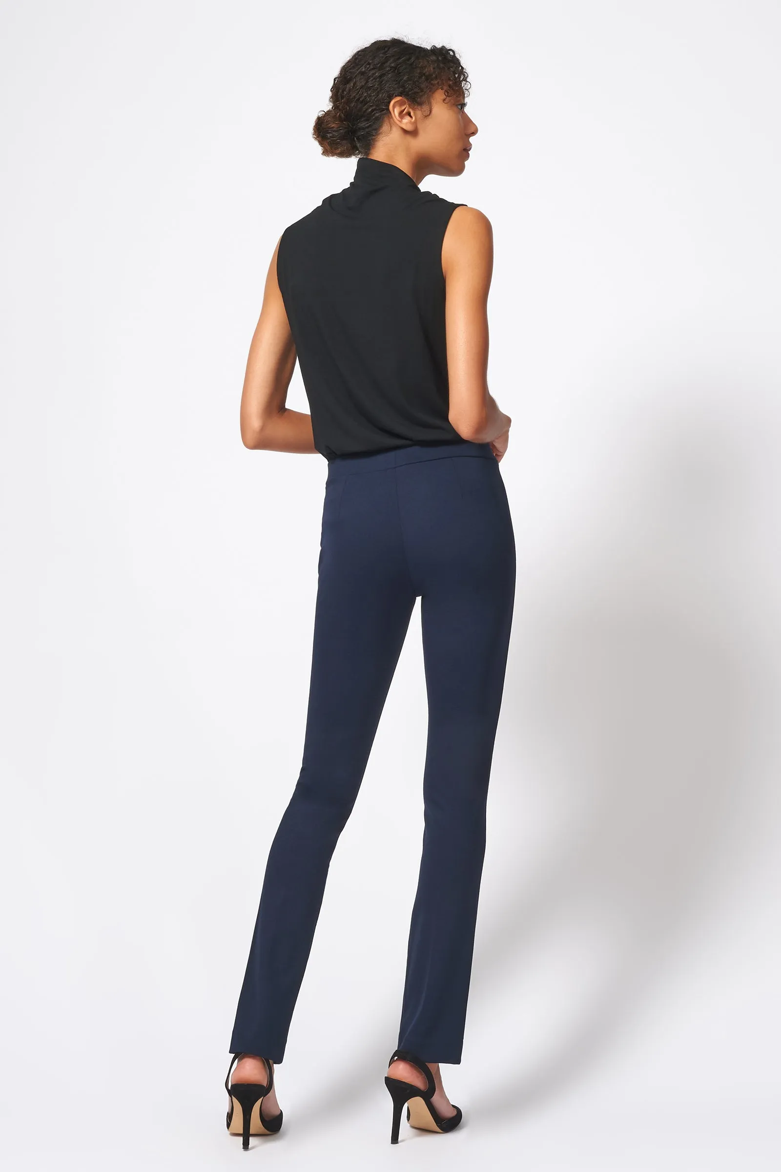 Pintuck Ponte Straight Leg Pant - Navy