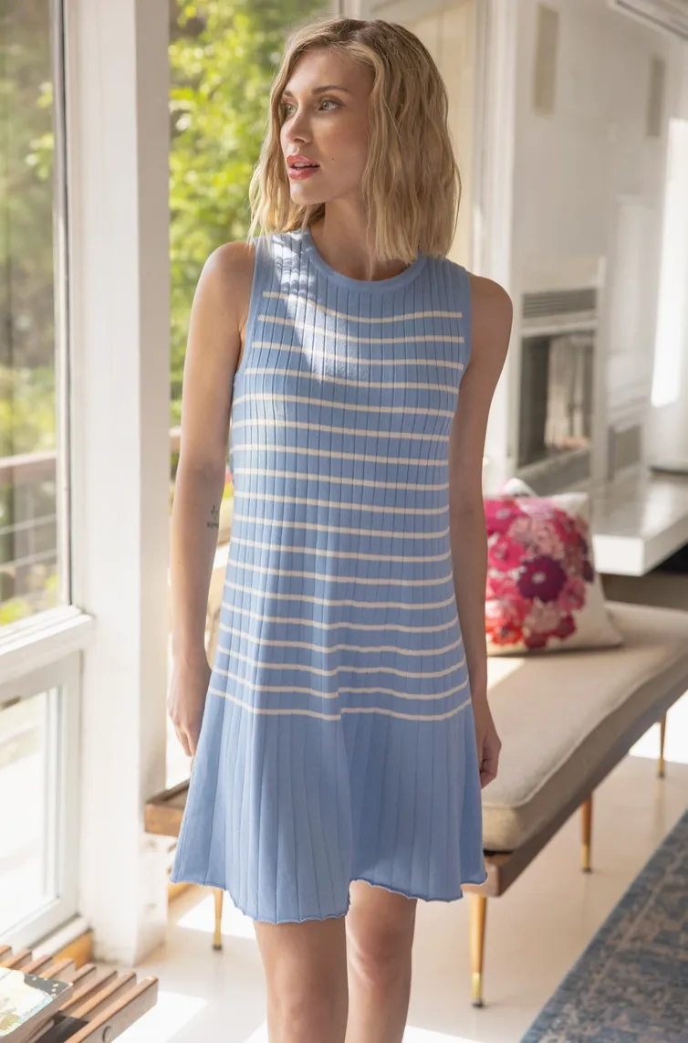 Powder Blue Striped Knit Dress
