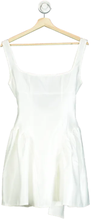 PrettyLittleThing White Bow Back Detail Skater Dress UK 8