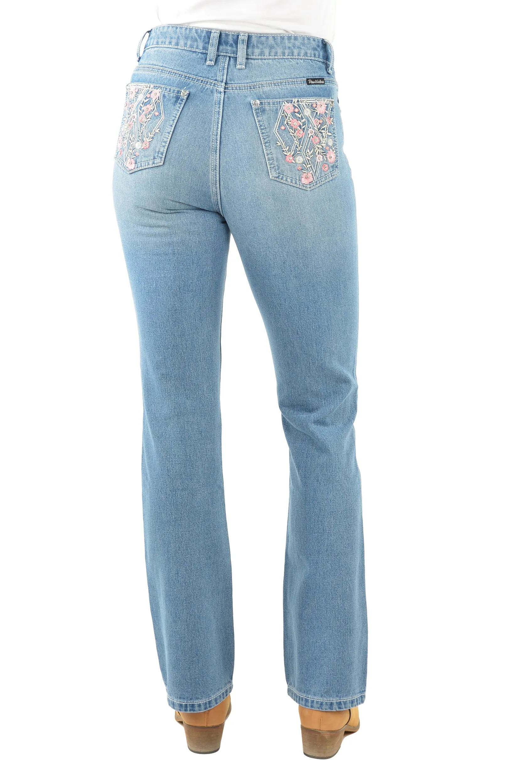 Pure Western Flora High Rise Boot Cut Ladies Jeans Faded Blue