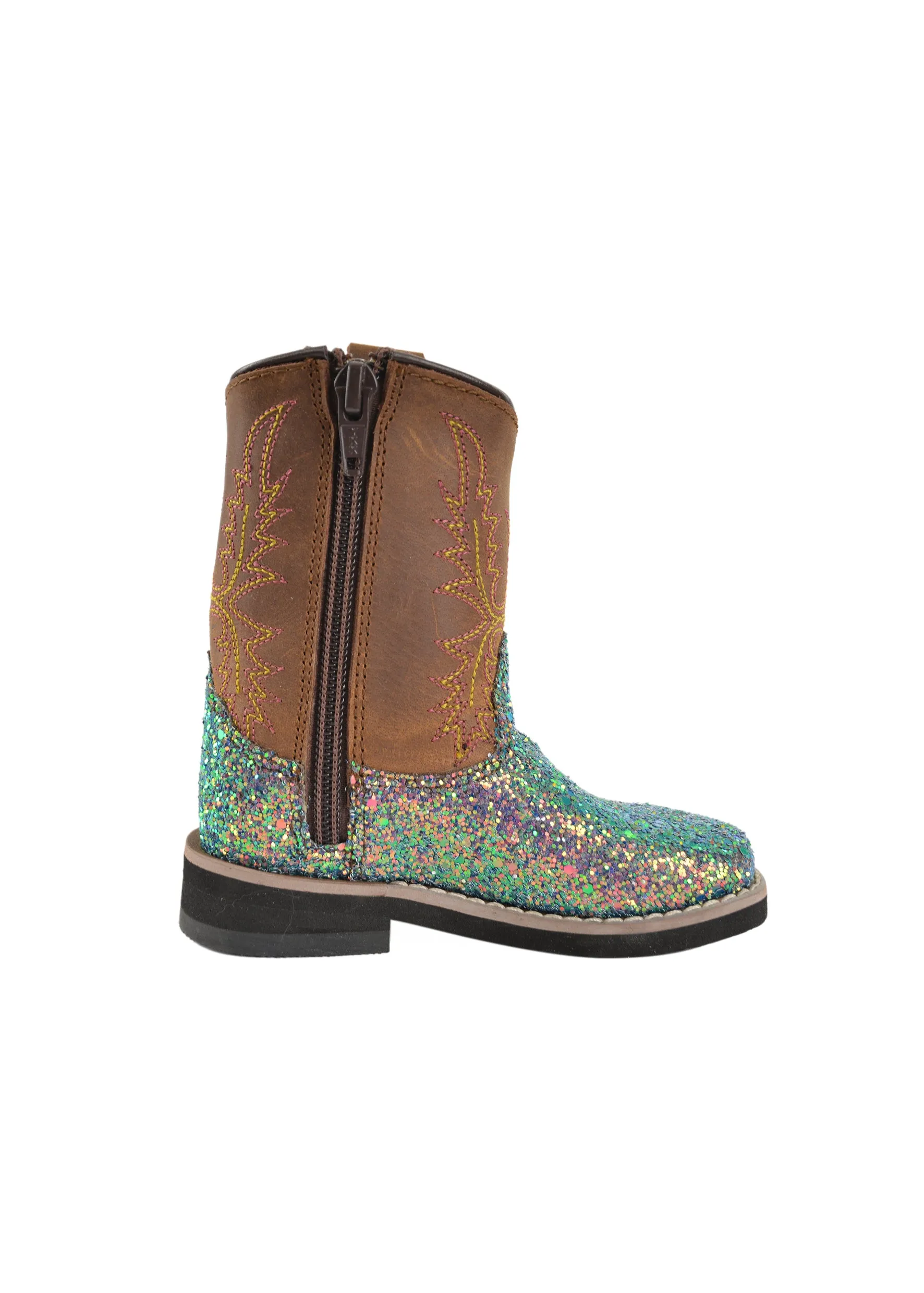 Pure Western Sadie Toddler Boot - Blue Glitter/Brown
