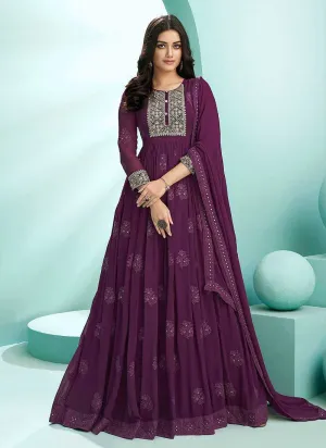 Purple Embroidered Stylish Kalidar Anarkali Suit