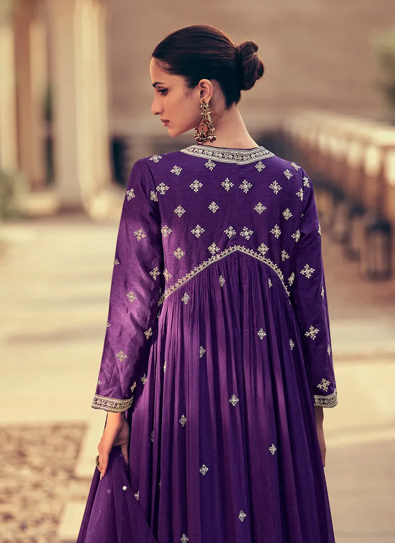 Purple Embroidery Anarkali Gown