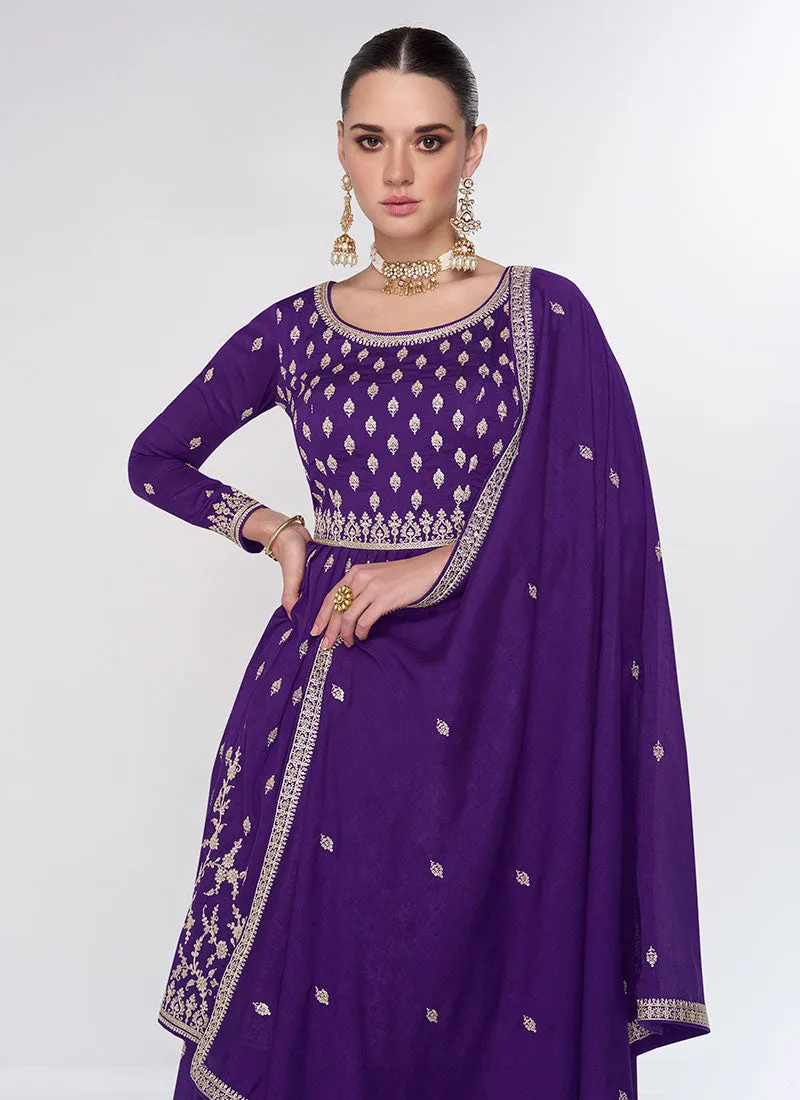Purple Sequence Embroidery Wedding Gharara Style Suit