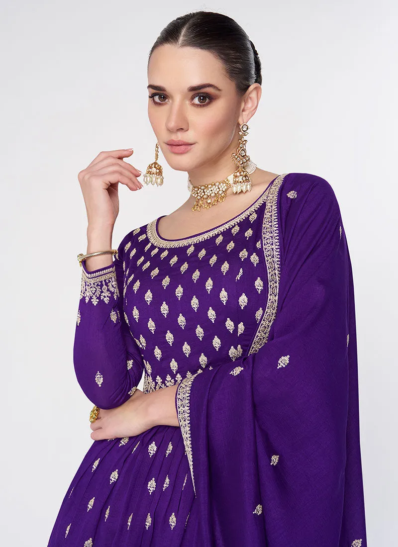 Purple Sequence Embroidery Wedding Gharara Style Suit