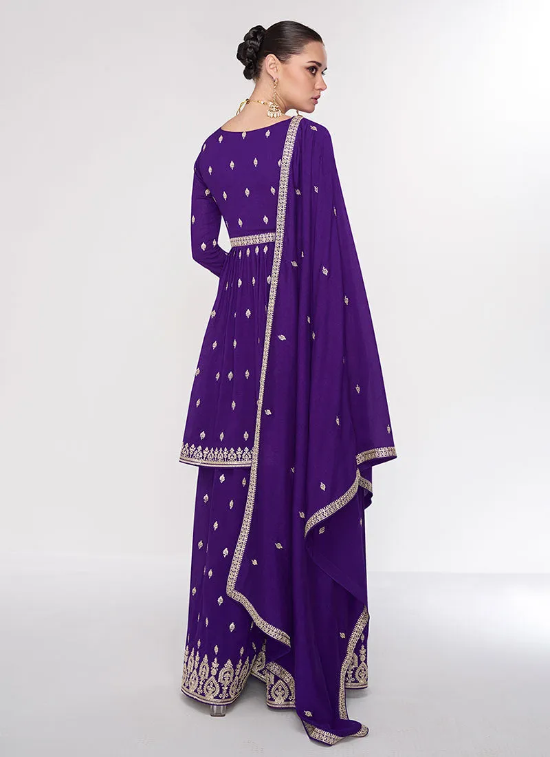 Purple Sequence Embroidery Wedding Gharara Style Suit