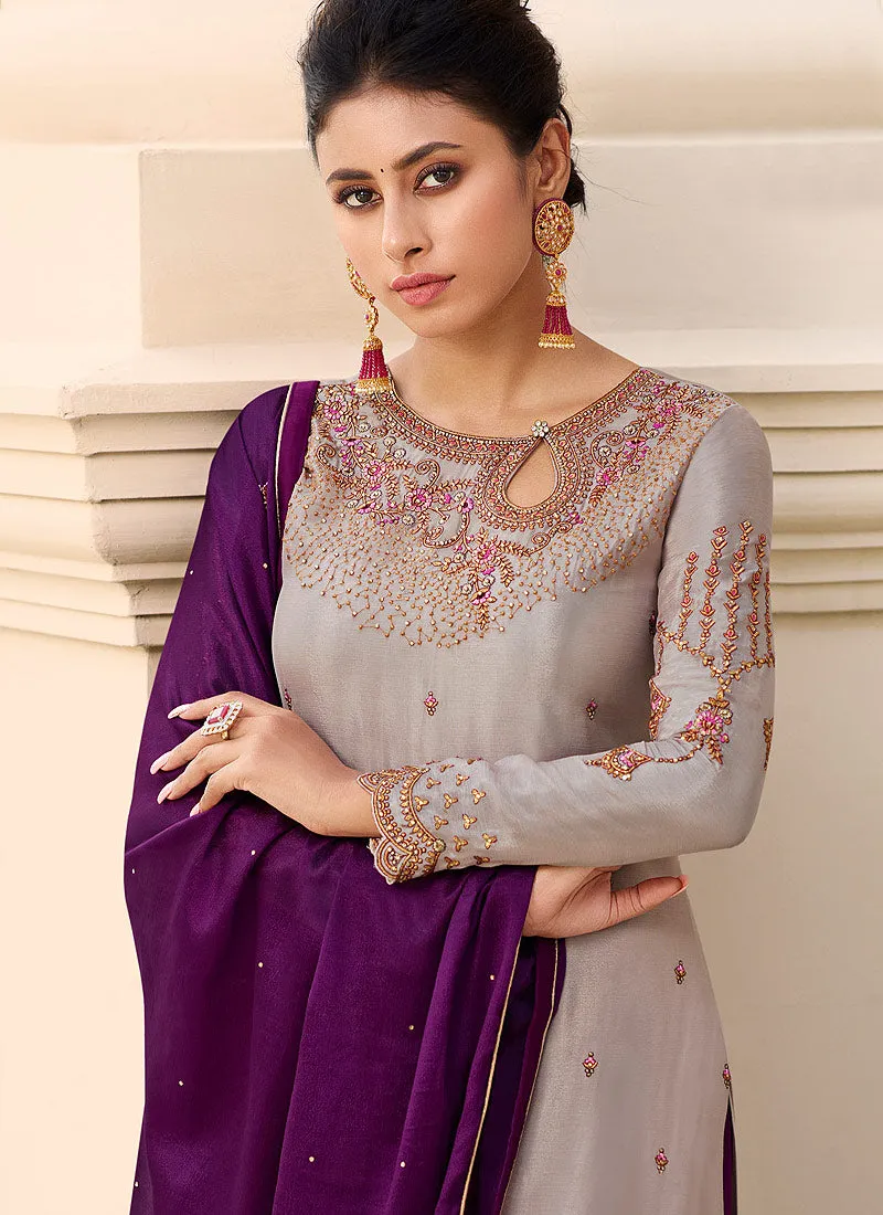 Purple Two Tone Designer Gharara Style Suit
