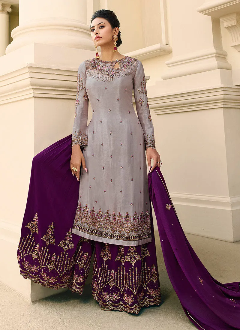 Purple Two Tone Designer Gharara Style Suit