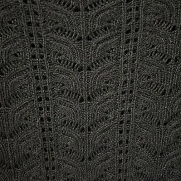 RACHEL PARCELL Black Pointelle Ruffle Lacy Knit Pullover Sweater, Size XL