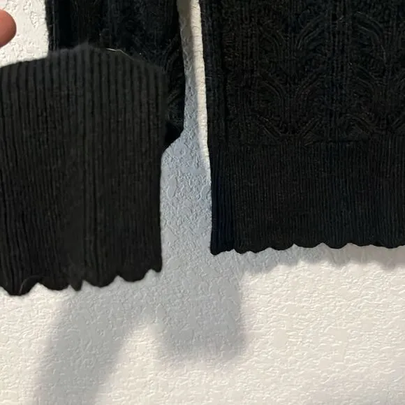 RACHEL PARCELL Black Pointelle Ruffle Lacy Knit Pullover Sweater, Size XL