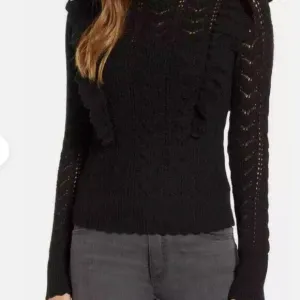 RACHEL PARCELL Black Pointelle Ruffle Lacy Knit Pullover Sweater, Size XL