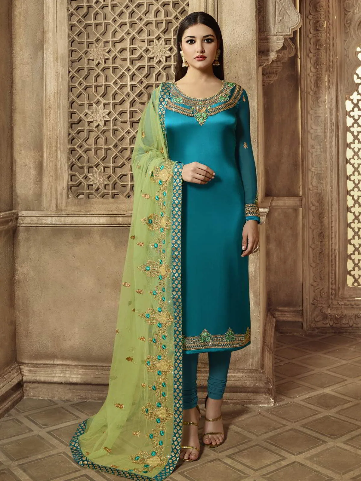 Rama Blue And Green Wedding Lehenga Suit