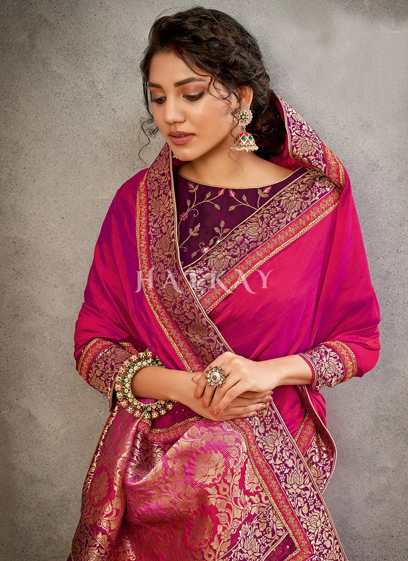 Red And Maroon Zari Embroidery Silk Saree