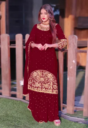 Red Golden Embroidered Sharara Suit