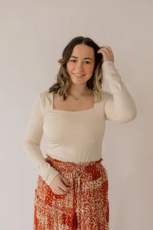 RUCHED WAIST SQUARE NECK TOP