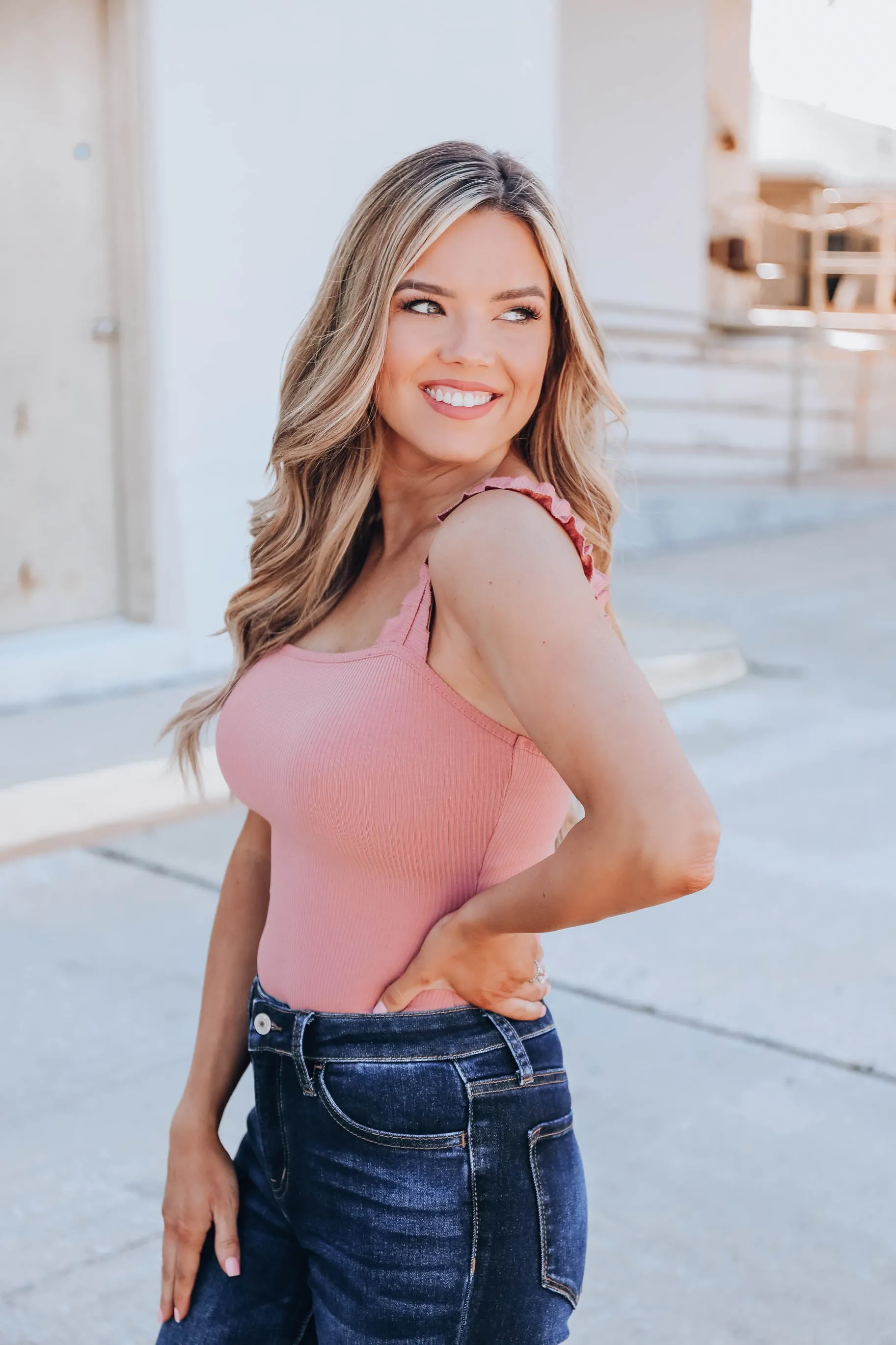 Ruffle Ribbed Bodysuit - Mauve