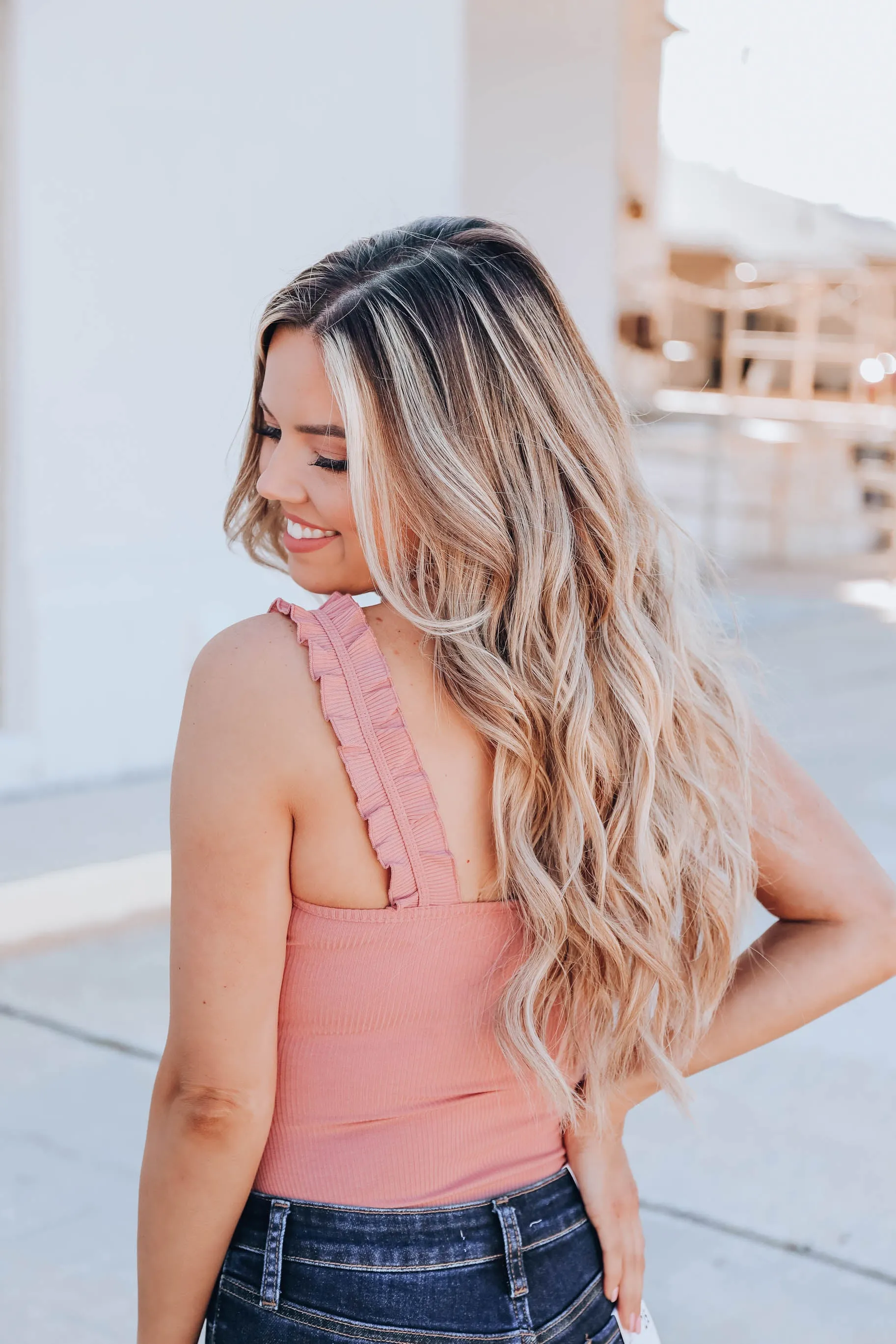 Ruffle Ribbed Bodysuit - Mauve