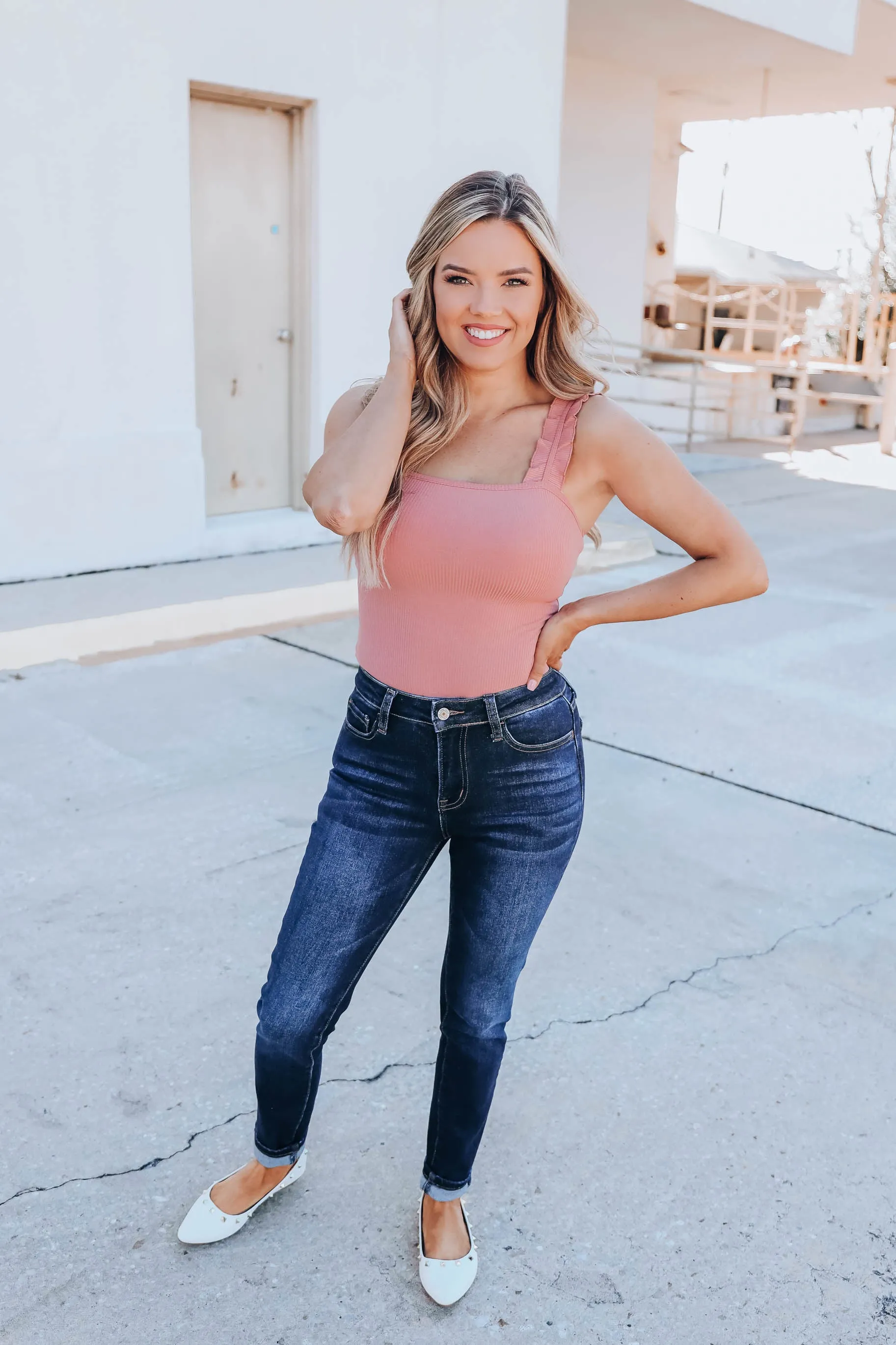 Ruffle Ribbed Bodysuit - Mauve