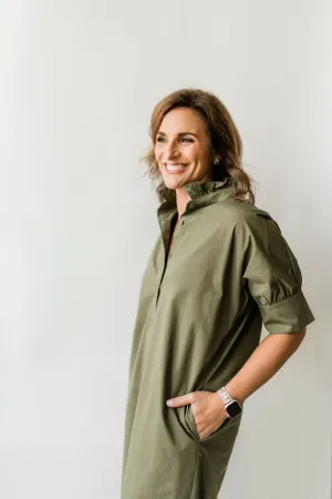Ruffle Shirt Dress Olive