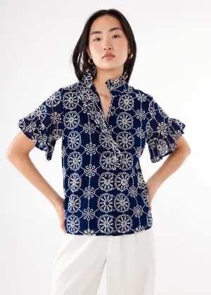 Sadie Top Navy Medallion Eyelet