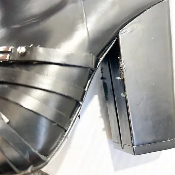 🌷SALE L.A.M.B. Martini Boot Size 7 Buckles Rocker Moto Heeled Boot Studded
