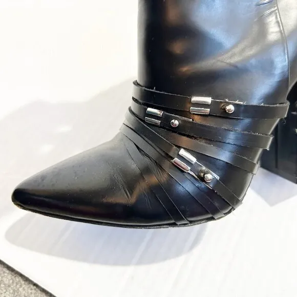 🌷SALE L.A.M.B. Martini Boot Size 7 Buckles Rocker Moto Heeled Boot Studded