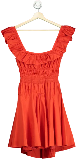 Self Portrait Red Cotton Ruffle Mini Dress UK 8