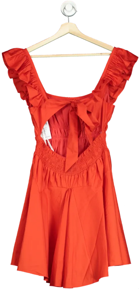 Self Portrait Red Cotton Ruffle Mini Dress UK 8