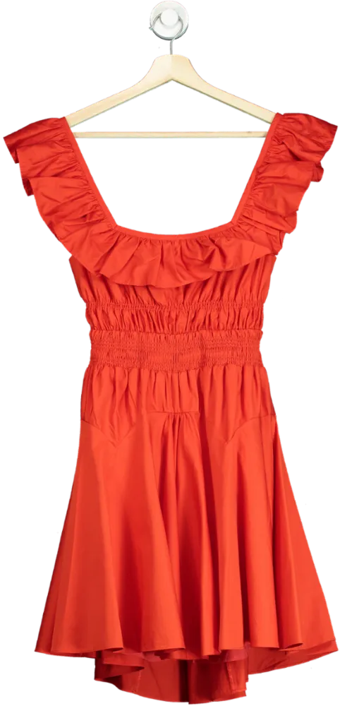 Self Portrait Red Cotton Ruffle Mini Dress UK 8