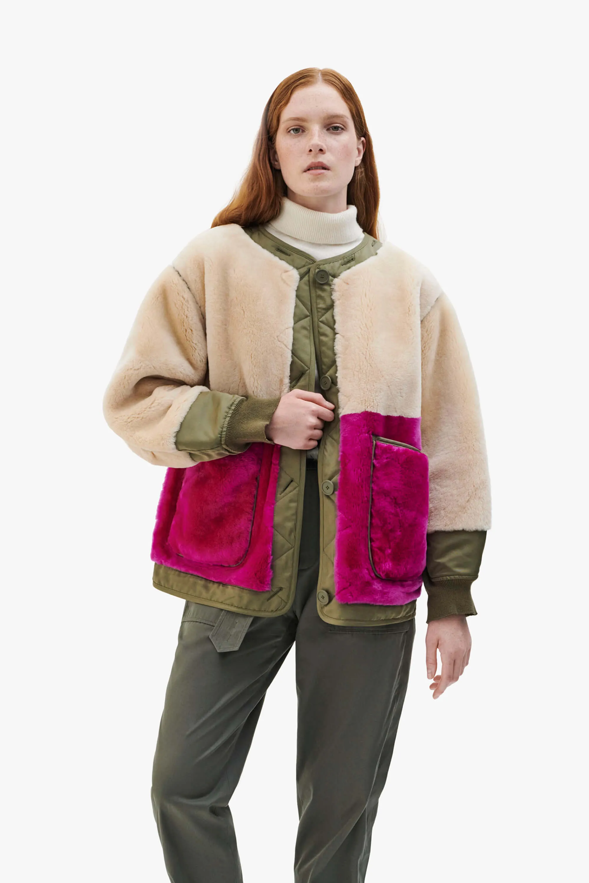 Shearling Quilt Bomber - Blush / Fuchsia