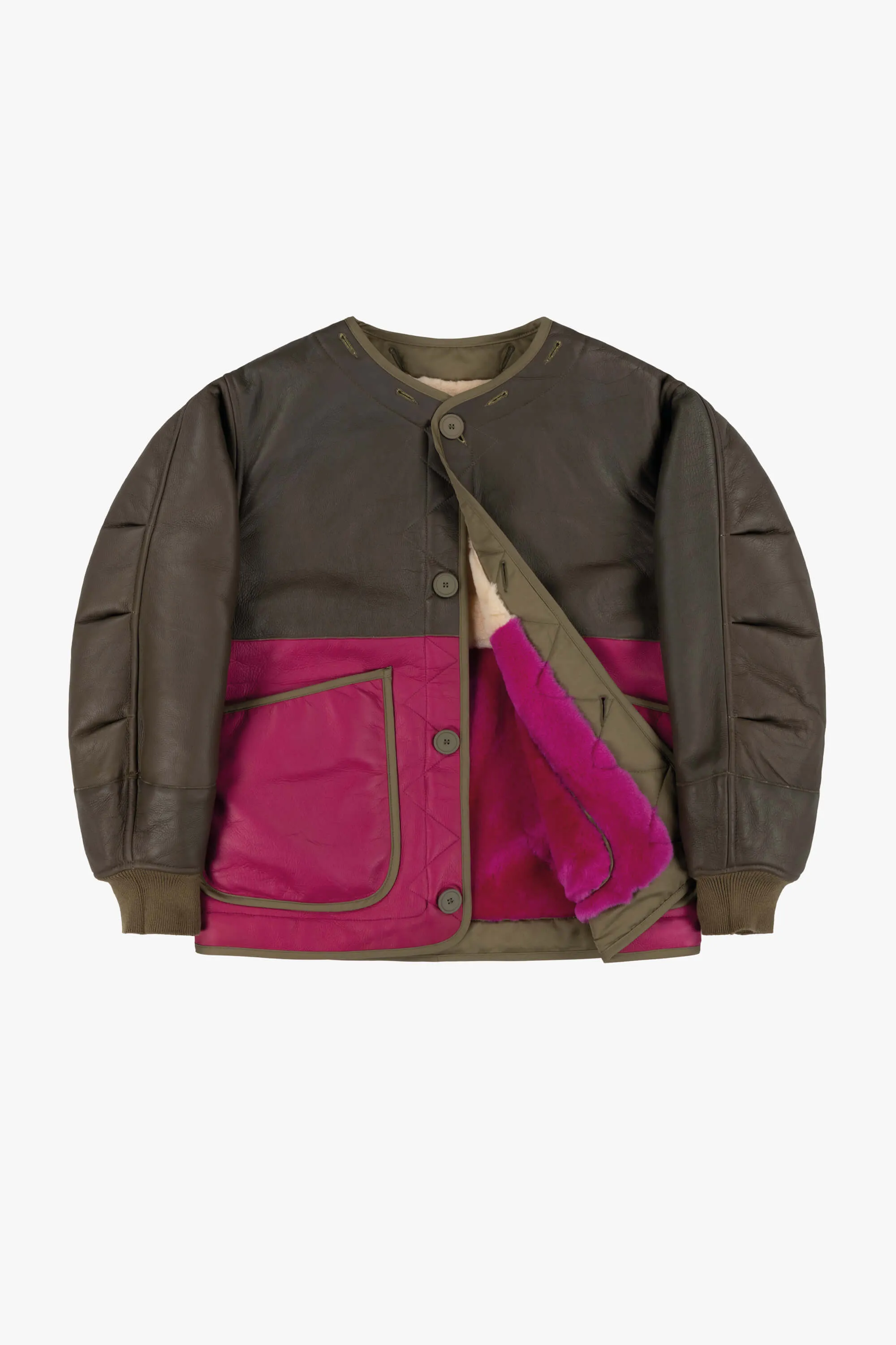 Shearling Quilt Bomber - Blush / Fuchsia