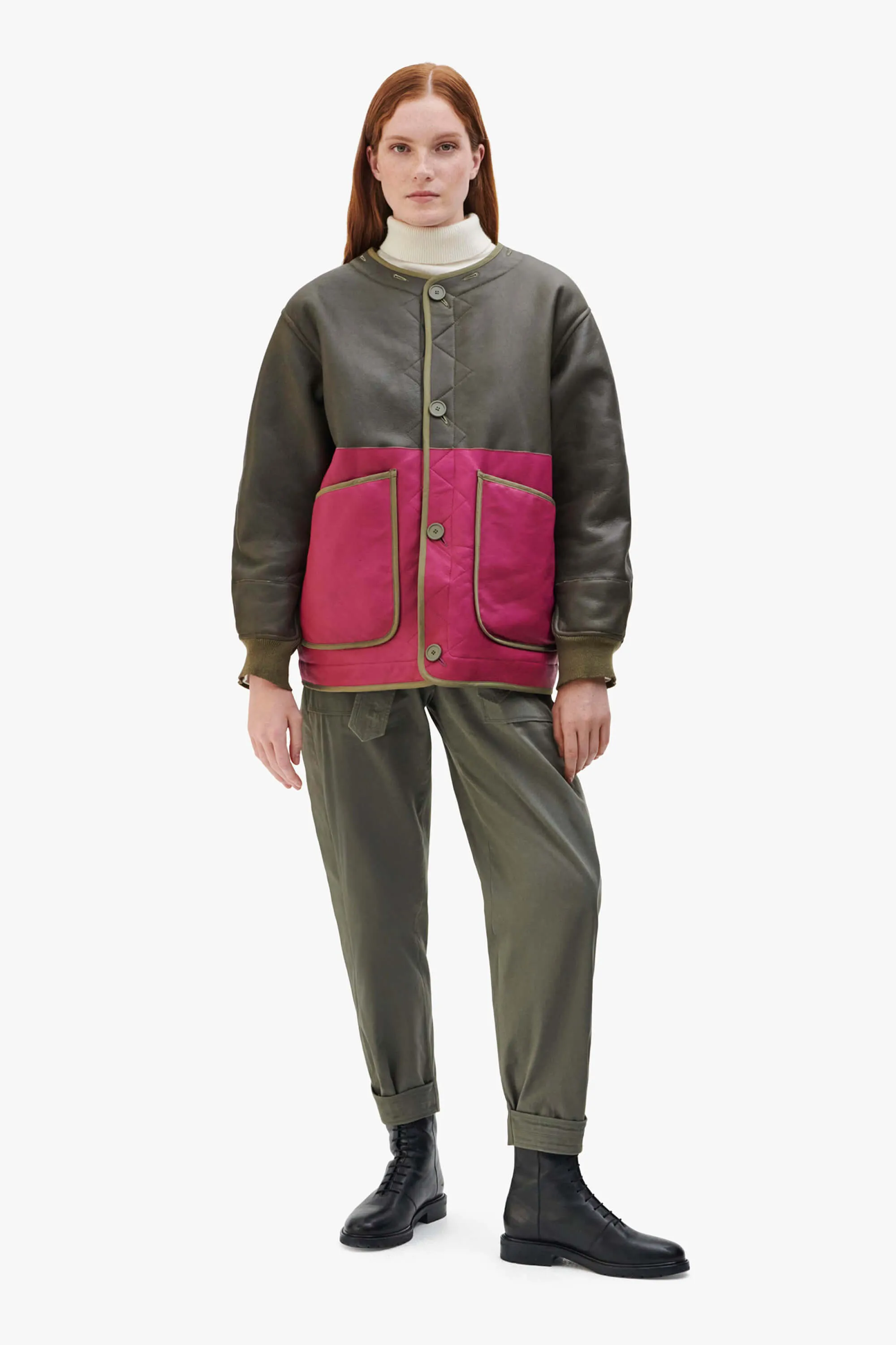 Shearling Quilt Bomber - Blush / Fuchsia