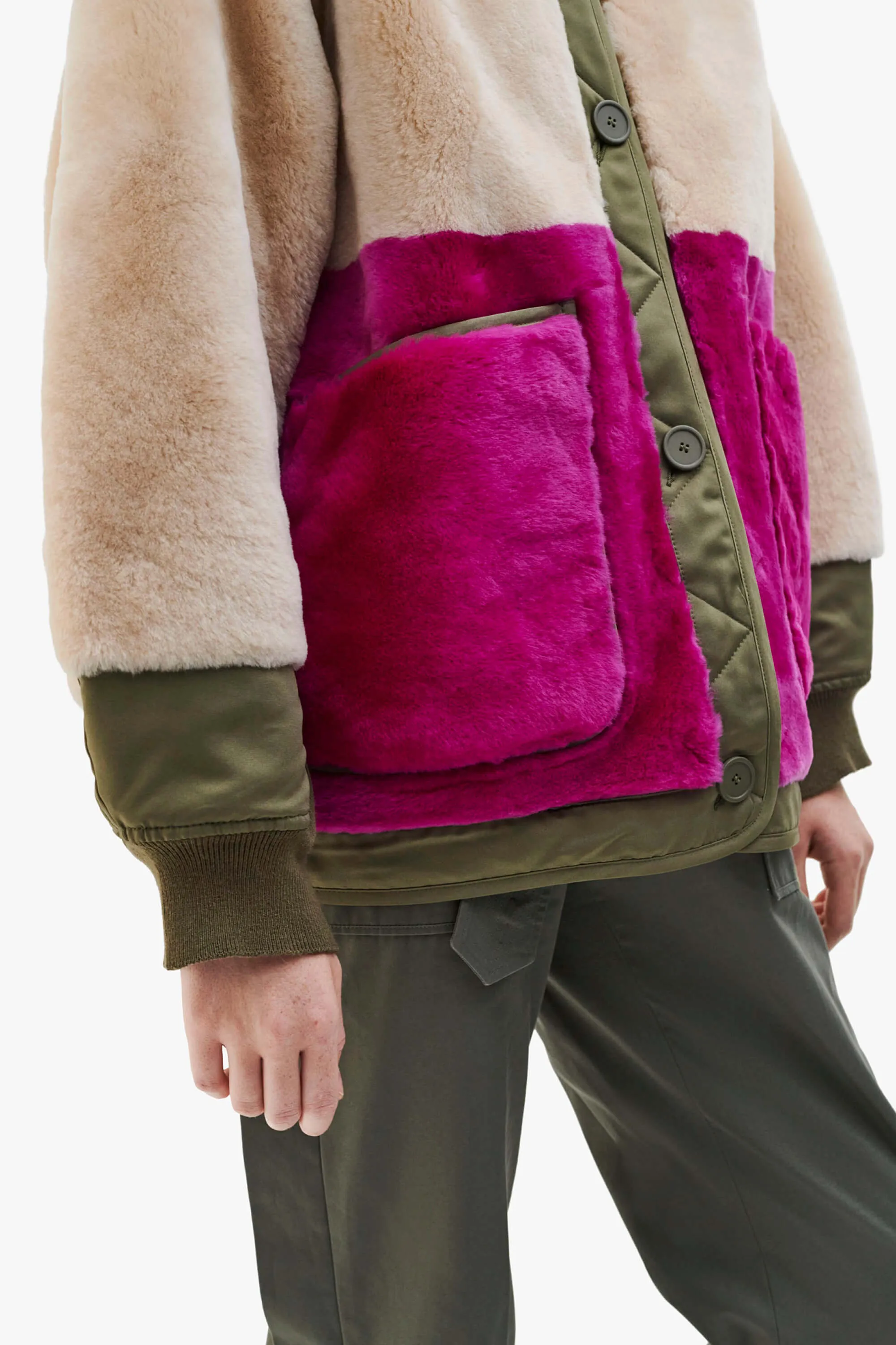 Shearling Quilt Bomber - Blush / Fuchsia