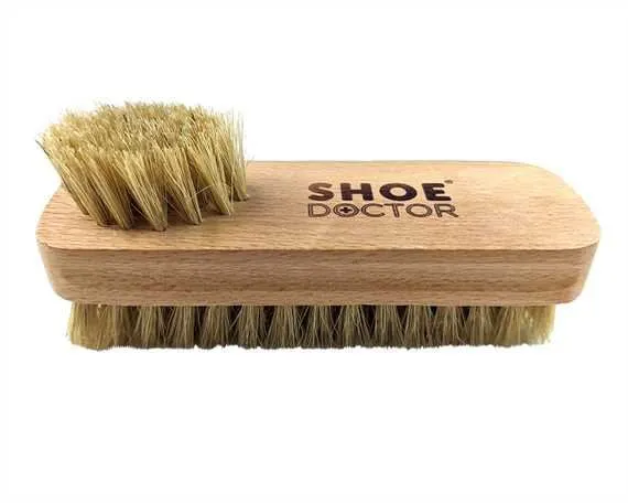 Shoe Doctor Shoe Brush Twin Tuffted with Wooden Handle
