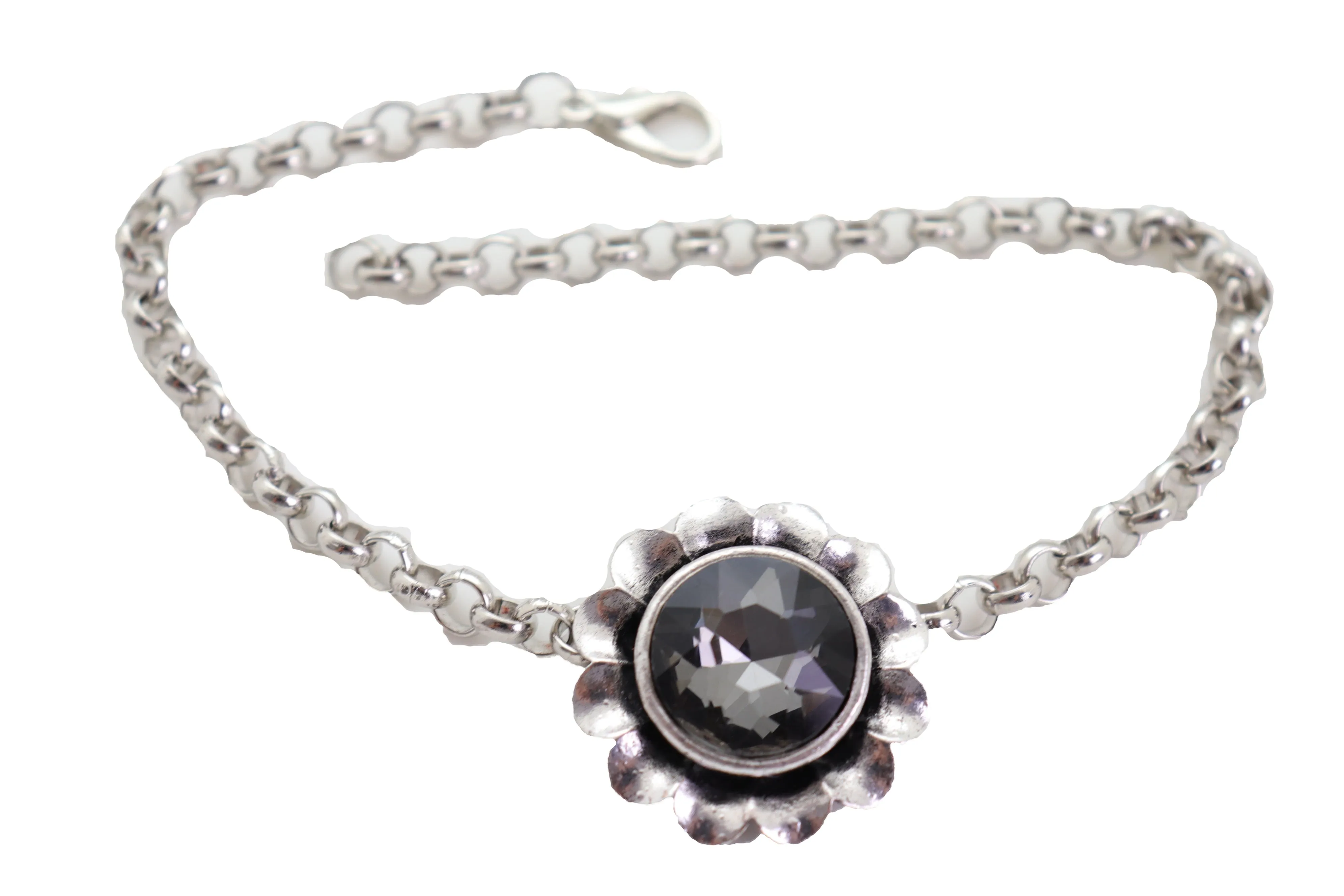 Silver Metal Chain Western Boot Bracelet Shoe Anklet Bling Flower Charm