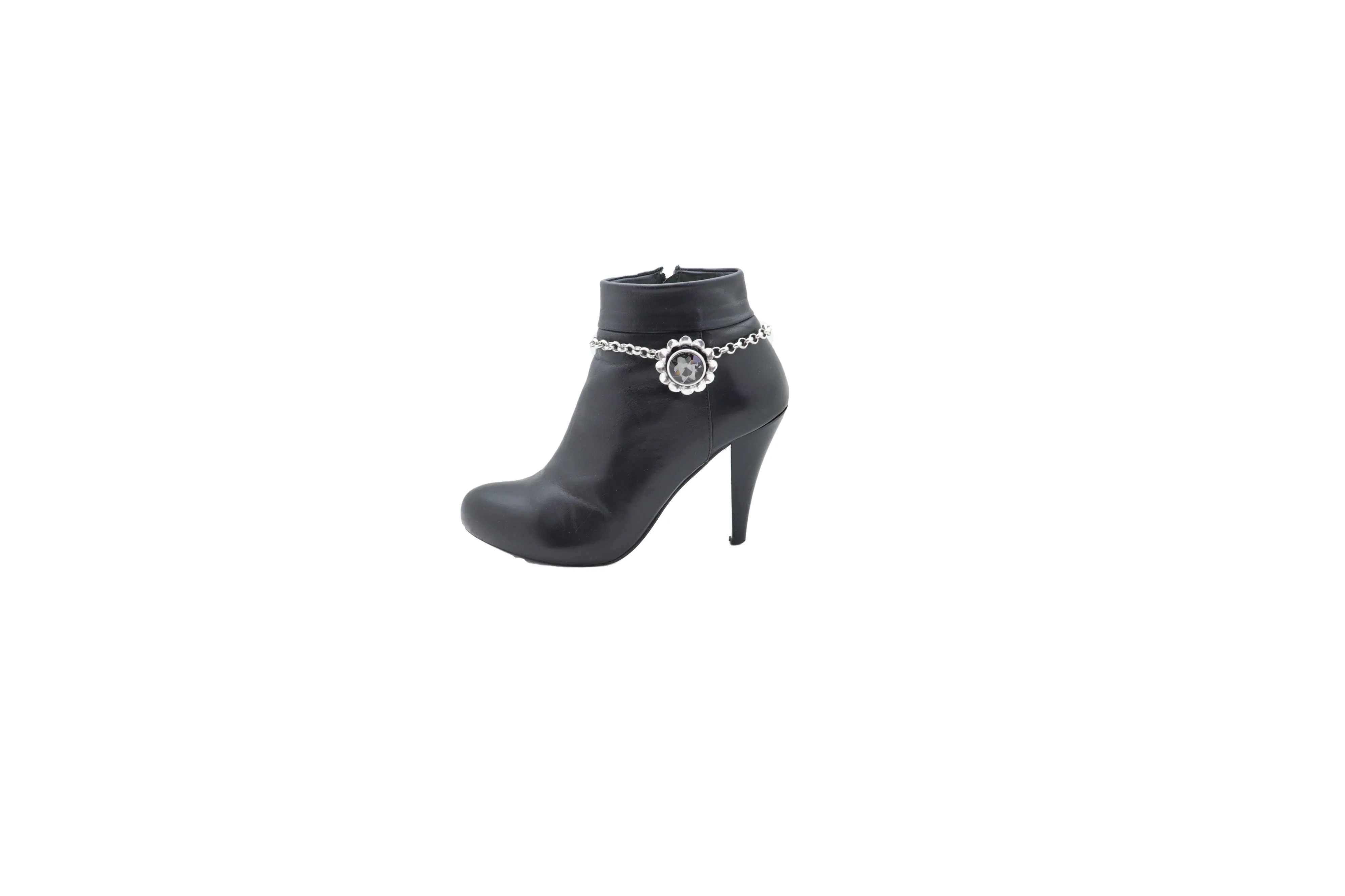 Silver Metal Chain Western Boot Bracelet Shoe Anklet Bling Flower Charm