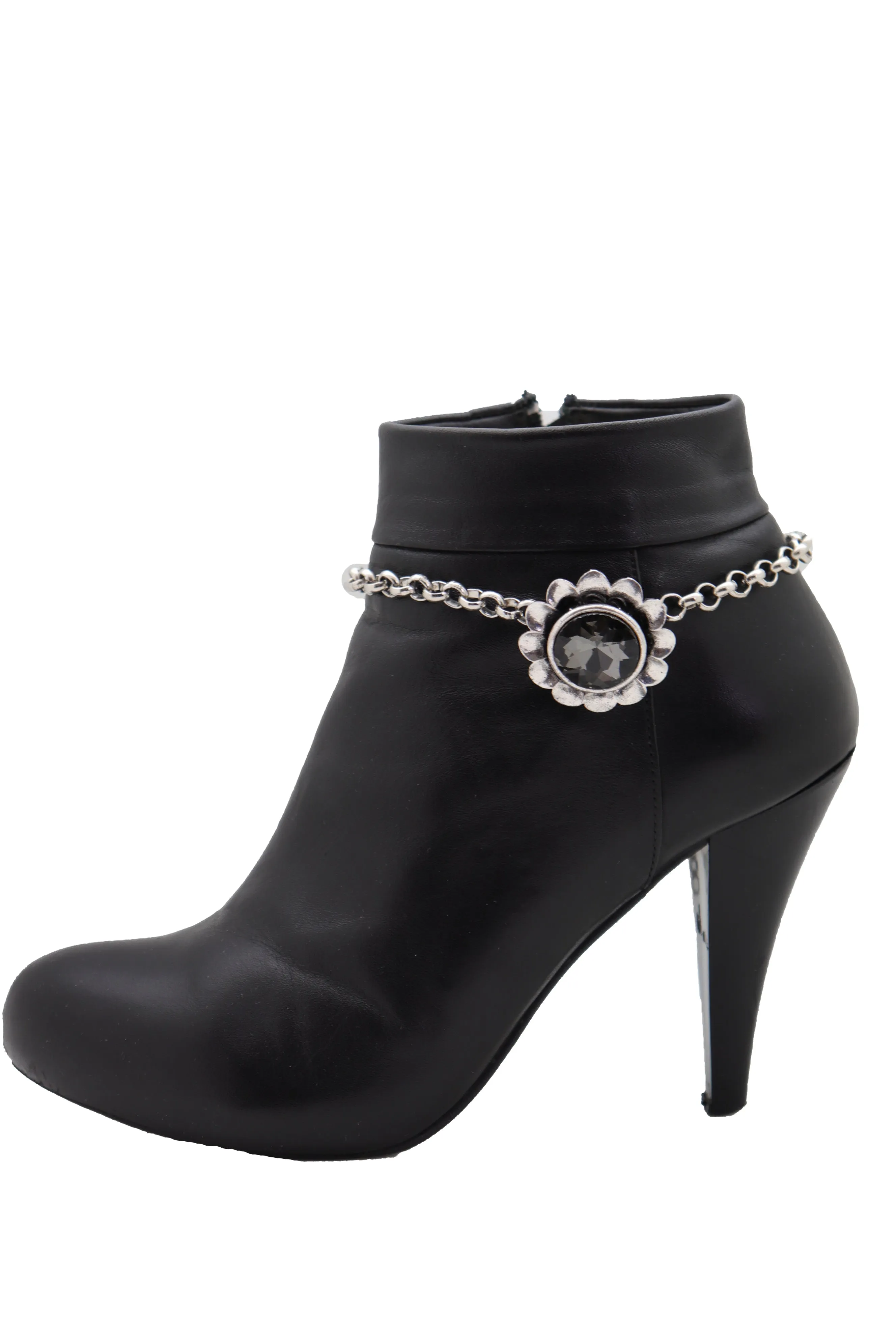 Silver Metal Chain Western Boot Bracelet Shoe Anklet Bling Flower Charm