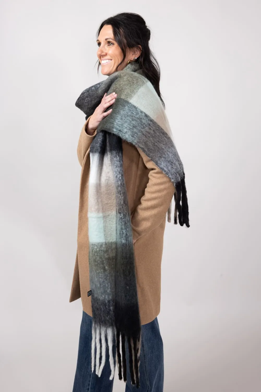 Soft & Cozy Plaid Scarf for Women in Black | WCLI20077-BLK