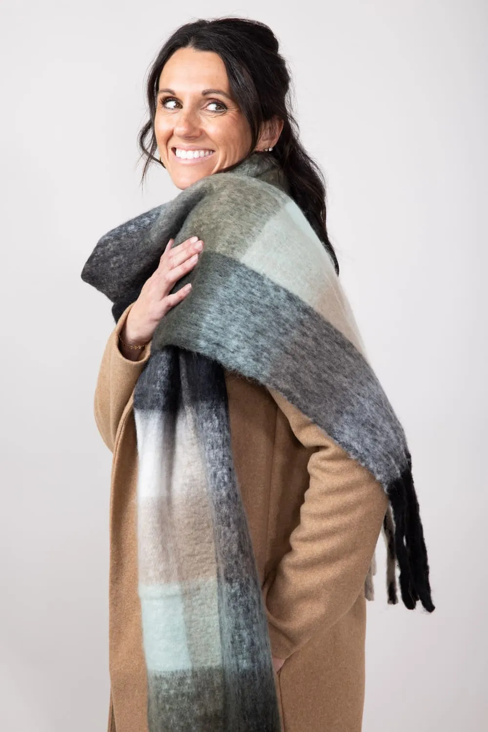 Soft & Cozy Plaid Scarf for Women in Black | WCLI20077-BLK
