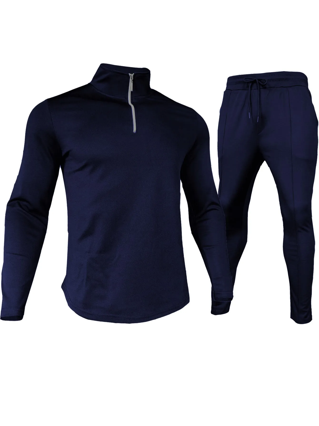 SOLID COLOR ZIPPER TURTLE NECK SWEATSHIRT SPORTY TWO-PIECE SET