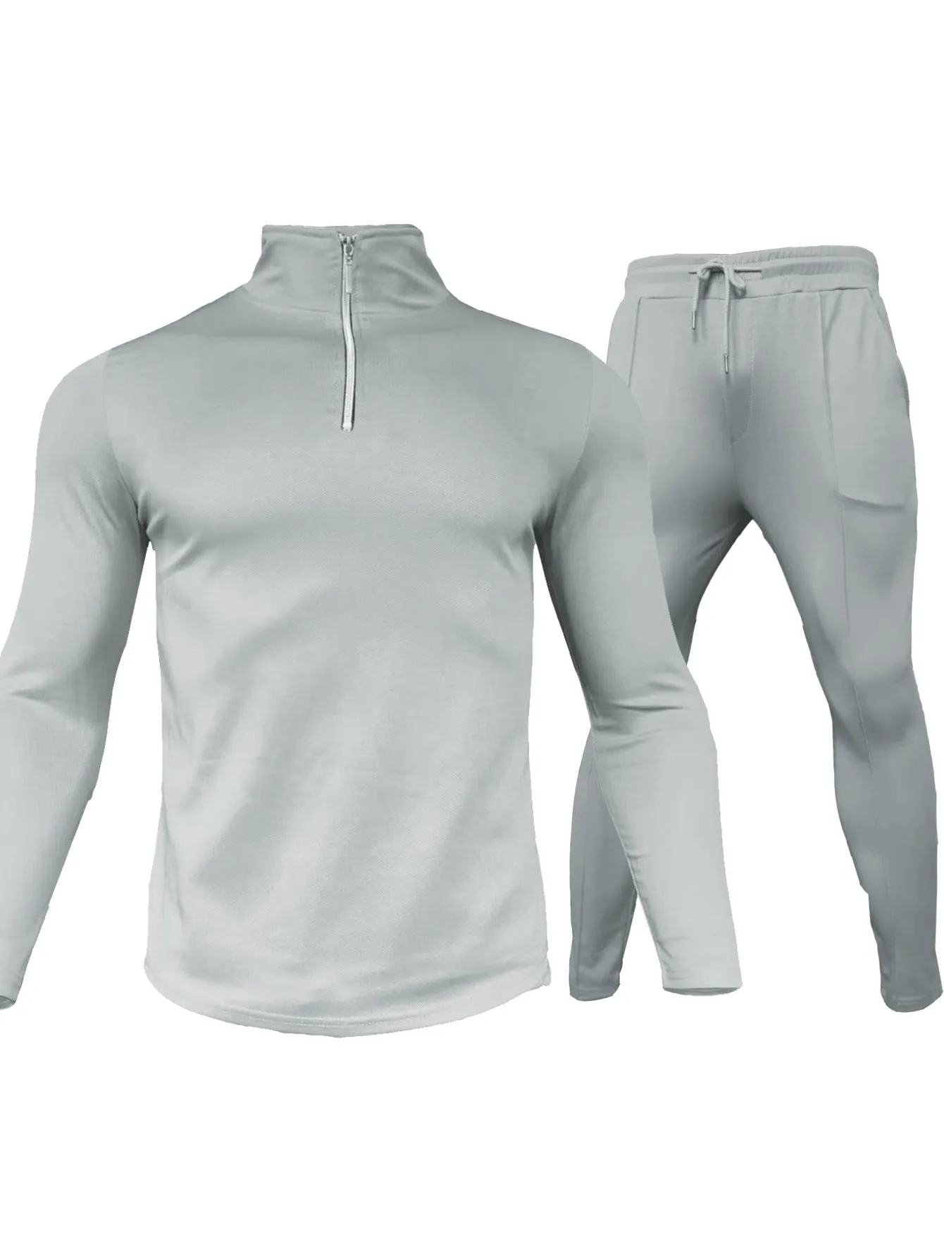 SOLID COLOR ZIPPER TURTLE NECK SWEATSHIRT SPORTY TWO-PIECE SET