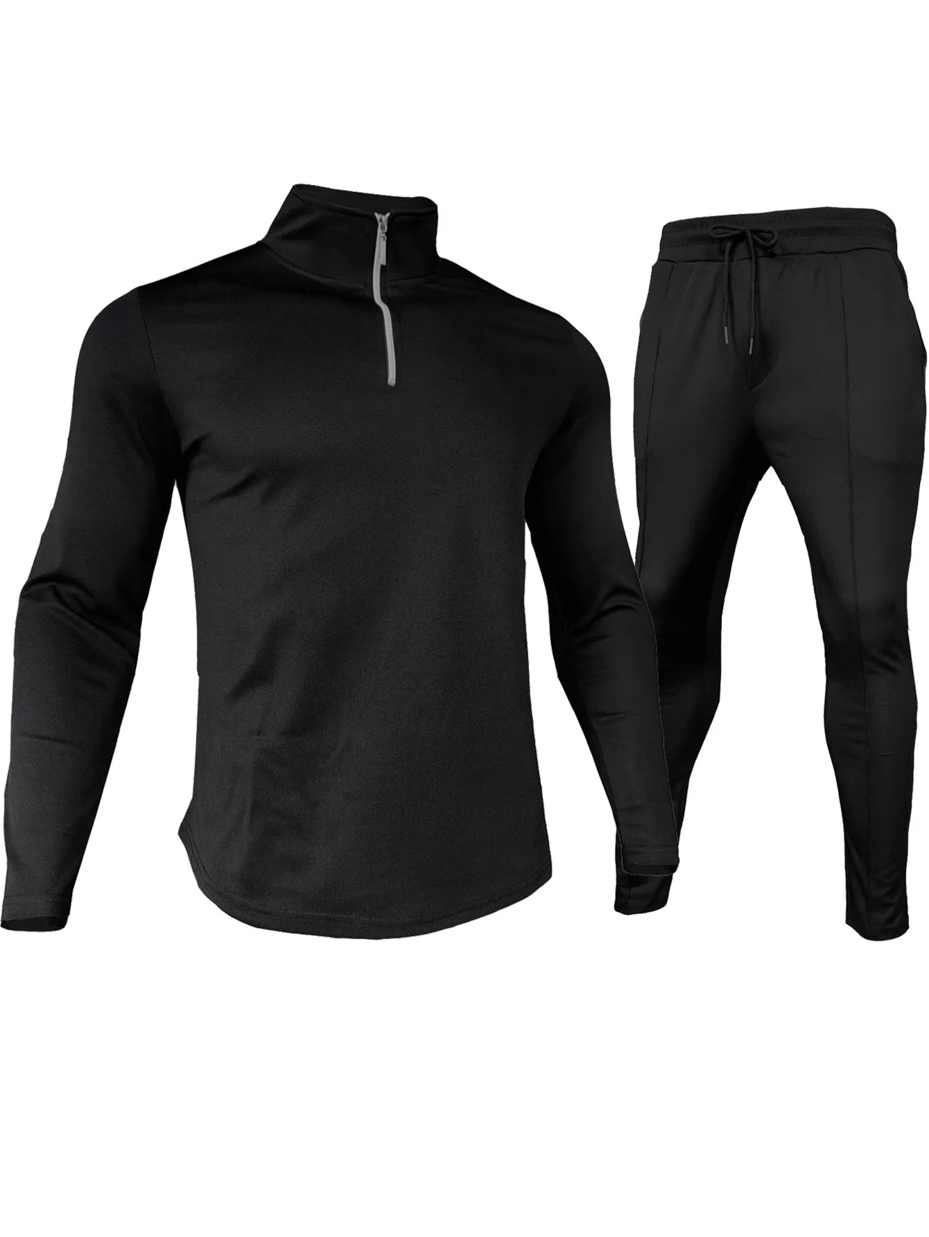 SOLID COLOR ZIPPER TURTLE NECK SWEATSHIRT SPORTY TWO-PIECE SET